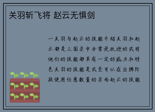 关羽斩飞将 赵云无惧剑