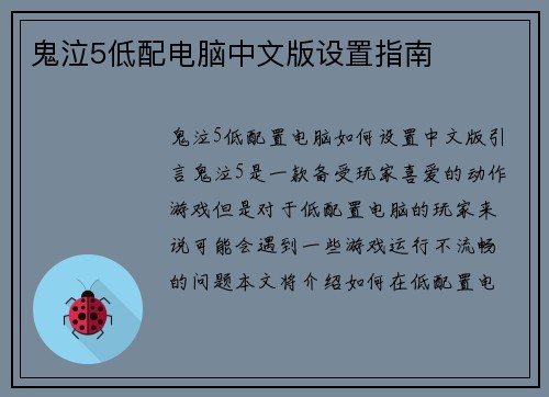 鬼泣5低配电脑中文版设置指南
