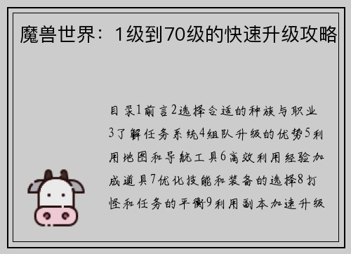魔兽世界：1级到70级的快速升级攻略